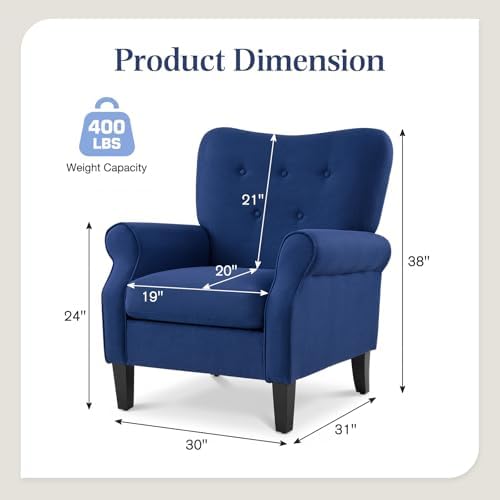 YOLENY Modern Accent Chair,High Back Armchair,Upholstered Fabric Button Single Sofa with Wooden Legs for Living Room,Bedroom,Club,Light Blue - Image 3