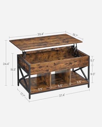 VASAGLE Lift Top Coffee Table with Storage Shelf, 3 Compartments - Image 2