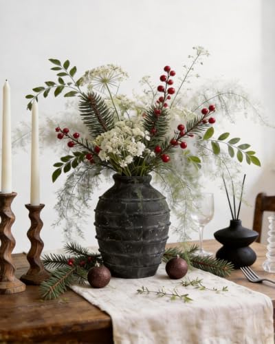Kokrose Ceramic Flower Vase, Large Rustic Black Terracotta Vase, 11.2 Inch - Image 2