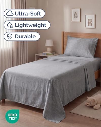 Twin Size 3 Piece Sheet Set - Breathable & Cooling Sheets - Heathered Grey - Image 2