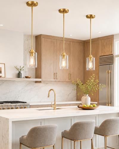 Pendant Lights Kitchen Island, Farmhouse Gold Pendant Lighting with Clear Glass Shade, Kitchen Pendant Lighting Over Island for Dining Room Entryway, AD-22281-1P-GD-C - Image 5