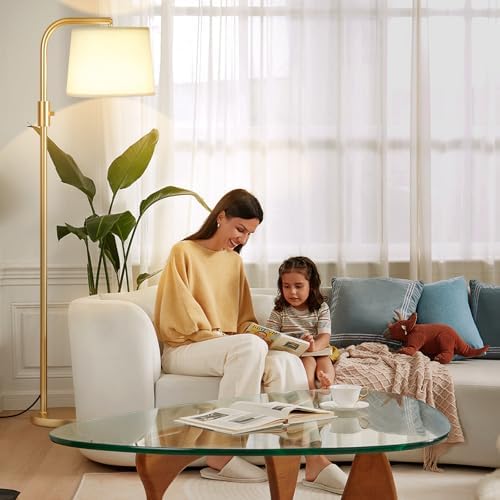 Ambimall Fully Dimmable Floor Lamp - Floor Lamps with 9W LED Bulb, Standing Lamps for Living Room with Adjust Head, Modern Standing Tall Light Rotary Switch for Office(Gold and Beige) - Image 6
