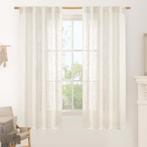 LAMIT Cream Linen Semi Sheer Curtains 63 Inch for Bedroom, 2 Panels by LAMIT