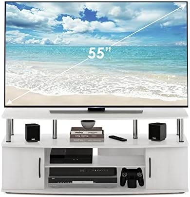 Furinno JAYA Large Entertainment Stand for TV Up to 55 Inch, White Oak/Chrome - Image 4