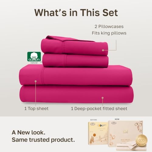 California Design Den Soft 100% Cotton Sateen Cal King Sheets Set, Hot Pink - Image 3