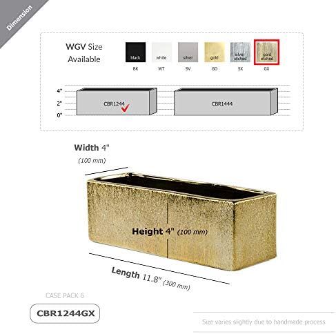 WGVI Long Rectangle Ceramic Planter Vase in Gold Etched 12" x 4" x 4"H, Block Rectangular Terrarium Box Pot, Flower Arrangement, Table top Centerpiece, Home Decor Storage Container, Bulk, 6 Pcs. - Image 3