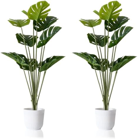 SAJANDAS Set of 2 Artificial Monstera Deliciosa Plants in Pots, Fake Tropical Trees with Greenery Leaves Stems, 46 Inch Faux Swiss Cheese Floor Plants for Porch, Office, Garden, Store, Home Decor by SAJANDAS
