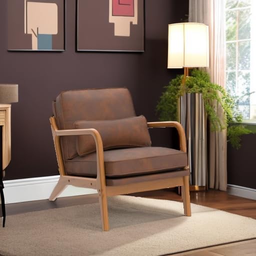 Karl home Mid-Century Modern Accent Reading Chair, Brown - Image 5