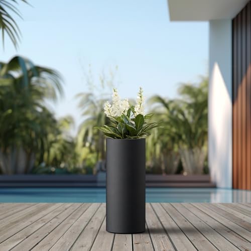 Kante Small Round Column Black Concrete Planter 18.9" Tall, Outdoor - Image 6