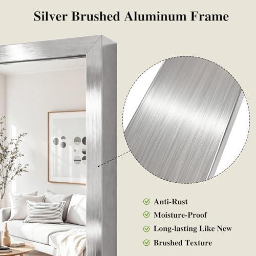 Koonmi Silver Rectangle Wall Mirror, 30x40 Inch Bathroom Mirror, Aluminum Frame Vanity Mirror for Entryway, Living Room, Bedroom Bathroom, Hangs Horizontally or Vertically - Image 4