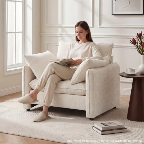 Elegant Oversized Accent Reading Armchairs Set of 2, 42.1", Chenille, Beige - Image 5
