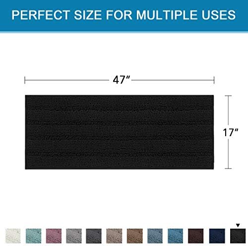 H.VERSAILTEX Bath Rugs for Bathroom Non Slip Bath Mats Extra Thick Chenille Striped Bath Rug Runners 47" x 17" Absorbent Fluffy Soft Shaggy Mats Dry Fast Plush Area Carpet for Bath Room - Black - Image 2