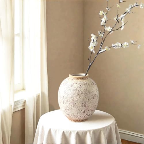 Large Round Ceramic Vase, 9.8“ H, Red White Speckled - Image 3
