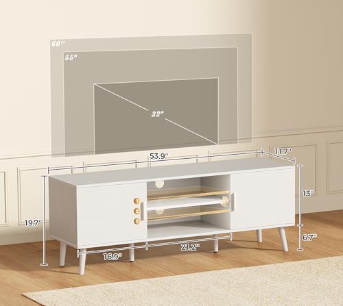 SUPERJARE TV Stand for 55 Inch TV, Entertainment Center with Adjustable Shelf, 2 Cabinets, TV Console Table, Media Console, Solid Wood Feet, Cord Holes, for Living Room, Bedroom, White - Image 3
