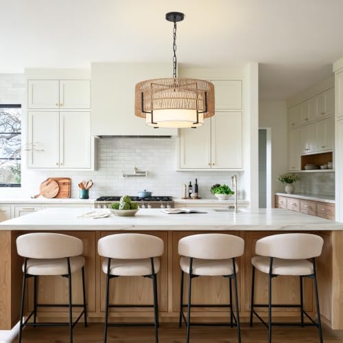 4-Light Rattan Chandelier, 19.7" Large Boho Hand Woven Pendant Light - Image 4