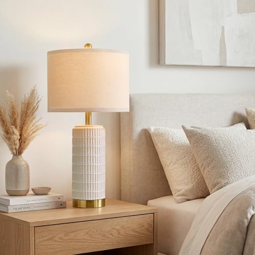 PoKat 25'' Modern Table Lamps Set of 2 for Living Room with Gold Base, White Farmhouse Bedside Lamps for Bedroom, Nightstand Lamps for Office End Table Hallway Home Decor Gift, Beige and White - Image 6