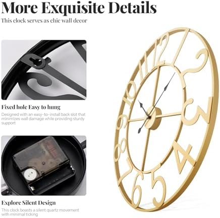 Cuspin 36 Inch Large Wall Clock Gold Decorative Clock for Living Room Decor - Image 4