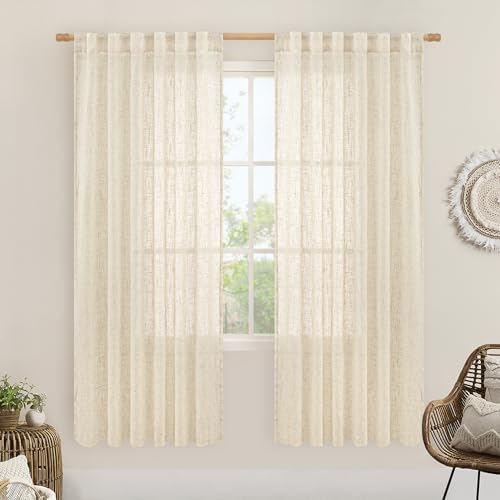 LAMIT Beige Linen Curtains for Living Room 2 Panels Set, 52 x 78 Inch by LAMIT