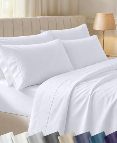 California Design Den 100% Cotton Sateen Queen Bedding Sheets Set, White by CaliforniaDesignDen