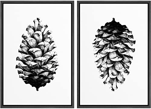 SIGNWIN Framed Canvas Print Wall Art Set Black & White Forest Woodland Pinecone Nature Wilderness Illustrations Modern Art Rustic Relax/Calm for Living Room, Bedroom, Office - 16"" x24 x2 Black by SIGNWIN