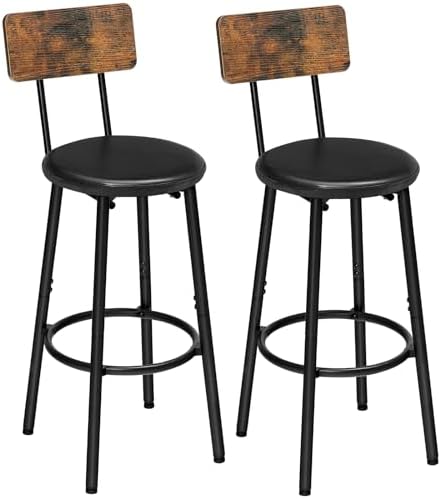 HOOBRO Bar Stools, Bar Stools Set of 2 with PU Upholstered, Bar Chairs with Footrest and Back, 26" Bar Stools for Kitchen Island, Dining Room, Easy to Assemble, Rustic Brown and Black BF31BY01G2 by HOOBRO