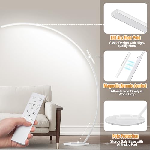 2000LM Ultra-Wide Coverage LED Lamps for Living Room with 3 Color Temperatures, White Dimmable Arc Floor Lamps, Modern Standing Tall Lamp with Remote Control Reading Floor Lamp for Bedroom Office - Image 7