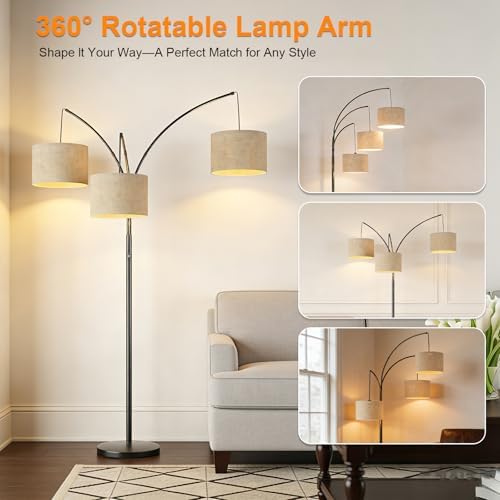 80 Inch Arc Living Room Floor Lamps with Remote Control,3-Light Lamp Shades - Image 6