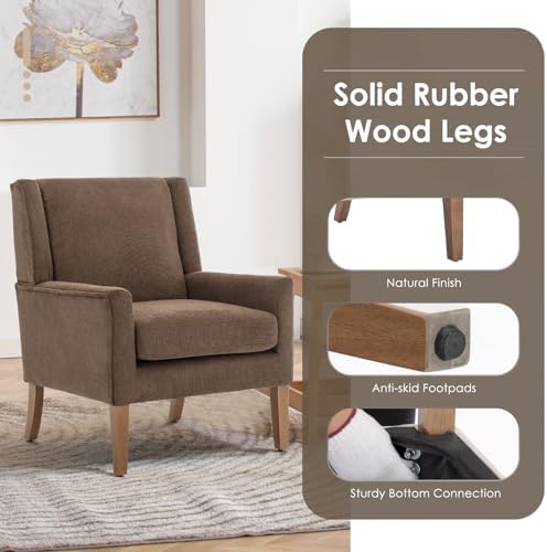 COLAMY Modern Wingback Living Room Chair, Upholstered Fabric Accent Armchair, Single Sofa Chair with Lounge Seat and Wood Legs for Bedroom/Office/Reading Spaces, Brown - Image 3