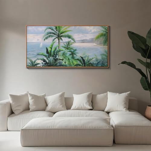 Anolyfi Framed Wall Art Palm Tree Picture Tropical Wall Decor for Living Room, Large Canvas Wall Art Painting Nature Seascape Artwork for Bedroom Kitchen Hallway Office Home Decor, 40"x20" - Image 2