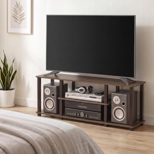 Furinno Turn-N-Tube No Tools 3D 3-Tier Entertainment TV Stand up to 50 inch TV, Square Tubes, Walnut/Brown - Image 3