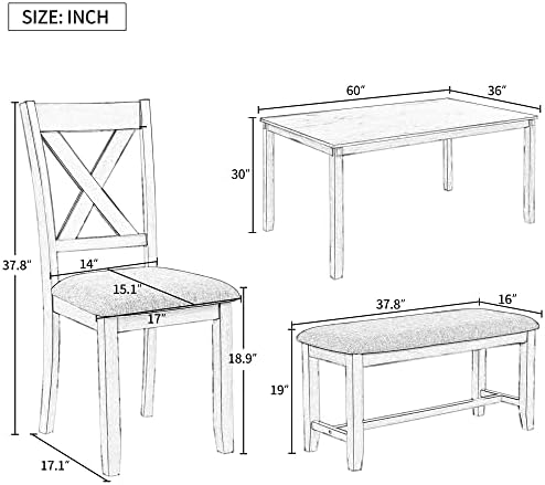6-Piece Rustic Farmhouse Wood Dining Set, Espresso - Image 4