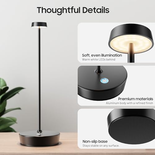 2 Pack Rechargeable Cordless Table Lamp, 6000mAh Battery Table Light - Image 6