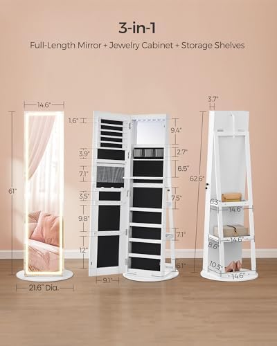 SONGMICS LED Mirror Jewelry Cabinet Standing, Adjustable Lights, Lockable - Image 6