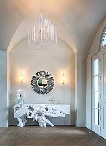 TOCHIC Modern Farmhouse Chandelier for Dining Room 21", Small Vintage White Wood Chandeliers Light for Living Room, Rustic Pendant Lighting Fixture Ceiling Hanging for Foyer Bedroom Entryway - Image 7