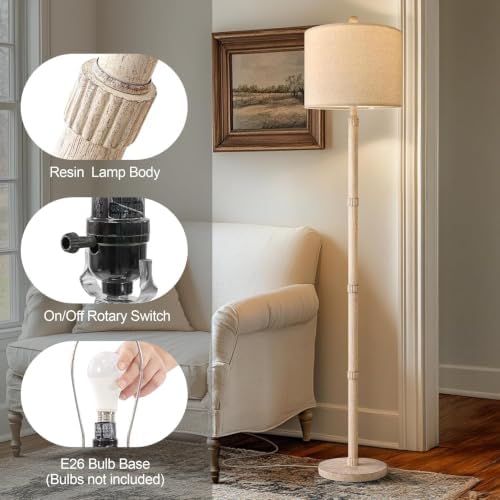 BOBOMOMO Retro Farmhouse Floor Lamp Rotary Switch, 62" Resin Vintage Floor Lamp, Rustic Tall Floor Lamps for Living Room, Corner, Bedroom, Office(Without Bulb) - Image 4