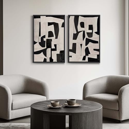 Large Framed Black and Beige Abstract Wall Art, Set of 2 Piece Minimalist Canvas Paintings Artwork for Walls, Modern Art Prints Pictures for Living Room Hallway Dining Room Bedroom Office Wall Decor - Image 3