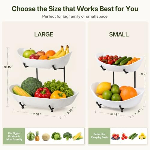 HBlife 2 Tier Large Fruit Bowl, Ceramic Fruit Basket for Kitchen Counter - Image 4