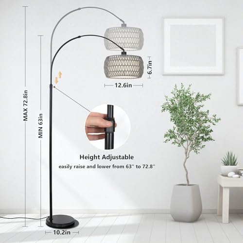 Arc Standing Lamp, Boho Floor Lamps for living room with Remote and LED Dimming Bulb, Rattan Tall Lamp for Bedroom with 3 Color Temperatures, Height Adjustable Farmhouse Stand up Light for Office - Image 3