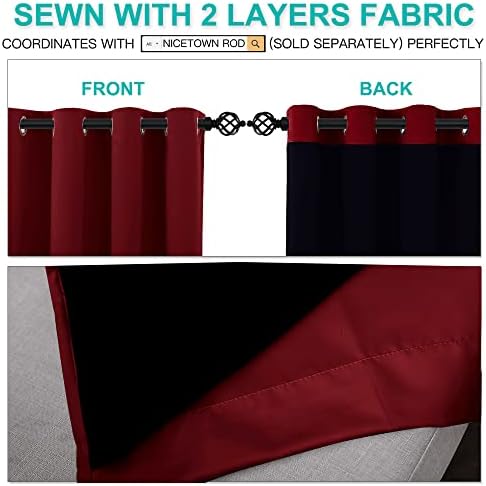 NICETOWN Truly Blackout Drapes for Living Room, Heavy-Duty Full Light Shading Curtain Set with Black Liner Backing for Villa/Hall/Dorm Window（Burgundy Red, Set of 2, 70 inches Wide x 95 inches Long - Image 5