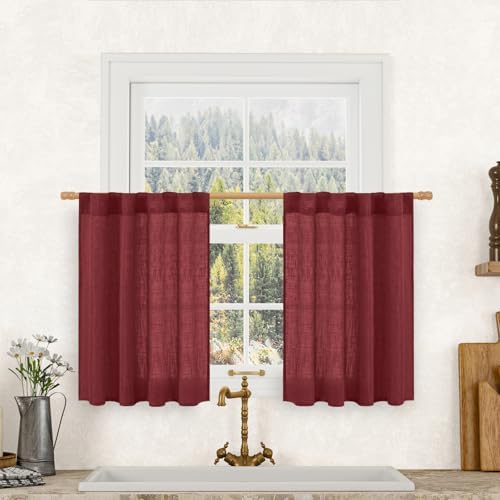 LAMIT Burgundy Red Linen Curtains 30 Inch Length for Cafe Small Window by LAMIT