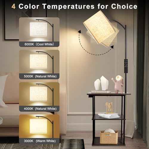 PESRAE Floor Lamp with Table & Remote, End Table with Charging Station - Image 2