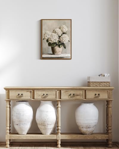 InSimSea Framed Canvas Wall Art Vintage Decor, Hydrangea Floral Pictures Bathroom Wall Decor Aesthetic, Living Room Bedroom Flower Home Retro Decorations, 12x16inch - Image 4
