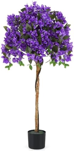 Goplus 53” Bougainvillea Artificial Tree, Faux Silk Flower Tree in Pot w/ 576 Flowers, 288 Leaves, Tall Fake Floor Plant, Artificial Plants for Indoor Outdoor Bedroom Living Room Decor, Purple by Goplus