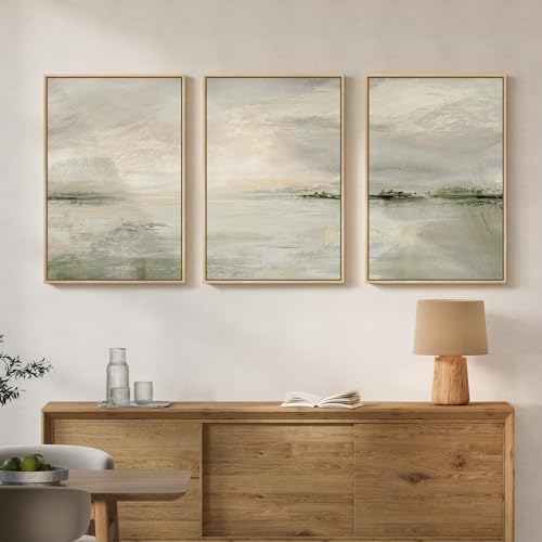 Large Framed Sage Green Abstract Landscape Wall Art, 3 Piece Set, 20x30 In - Image 4
