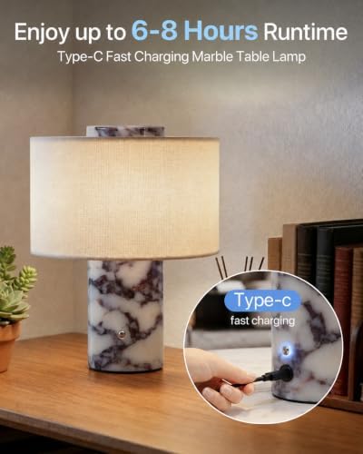 Cordless Marble Table Lamp - Natural Stone Base with Rechargeable Battery - Image 3
