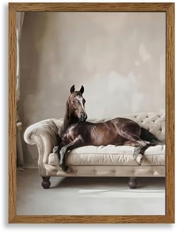 AVECCO Framed Horse Lying on Sofa Canvas Wall Art Vintage Decor 12x16 inch by Unknown