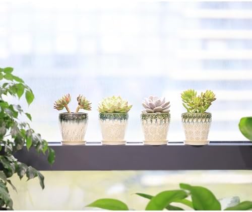 Succulent Planter 4 inch, Succulent Pot with Drainage Holes, Saucers and Mesh Pads for Indoor Plants, Ceramic Pot for Indoor Plants- Set of 4 - Image 4