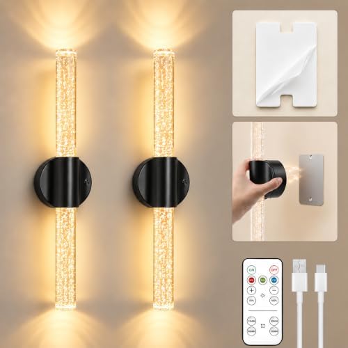 Black Rechargeable Wall Sconces Set of 2, Cordless Wall Lights by NoveltyLighting