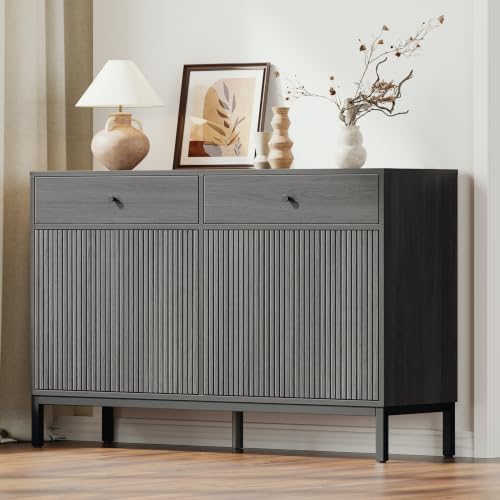 Mericonia Sideboard Buffet Cabinet Storage, Modern Wood Console Fluted Credenza - Image 4