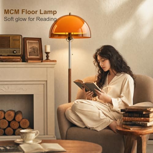 Orange Mushroom Floor Lamp with Acylic Double Dome Lampshade forr Reading - Image 6